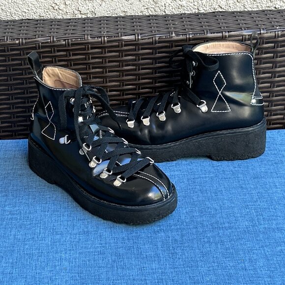 Free People ~ Western Mountains Hiker Boot ~ 37 ~ sz. 7  ~ Black Leather - Picture 4 of 11